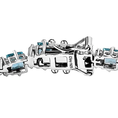 D'Joy Premium Paraiba Apatite and Moissanite Ocean Wave Bracelet in Rhodium Over Sterling Silver (7.25 In) 12.25 ctw