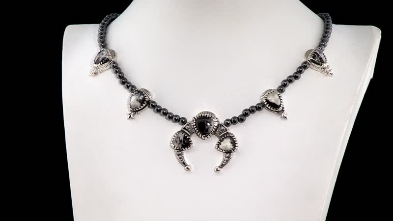 Artisan Crafted White Buffalo Squash BlossomNecklace 18 Inches in Black Oxidized Sterling Silver 36.15 ctw