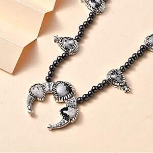 Artisan Crafted White Buffalo Squash BlossomNecklace 18 Inches in Black Oxidized Sterling Silver 36.15 ctw