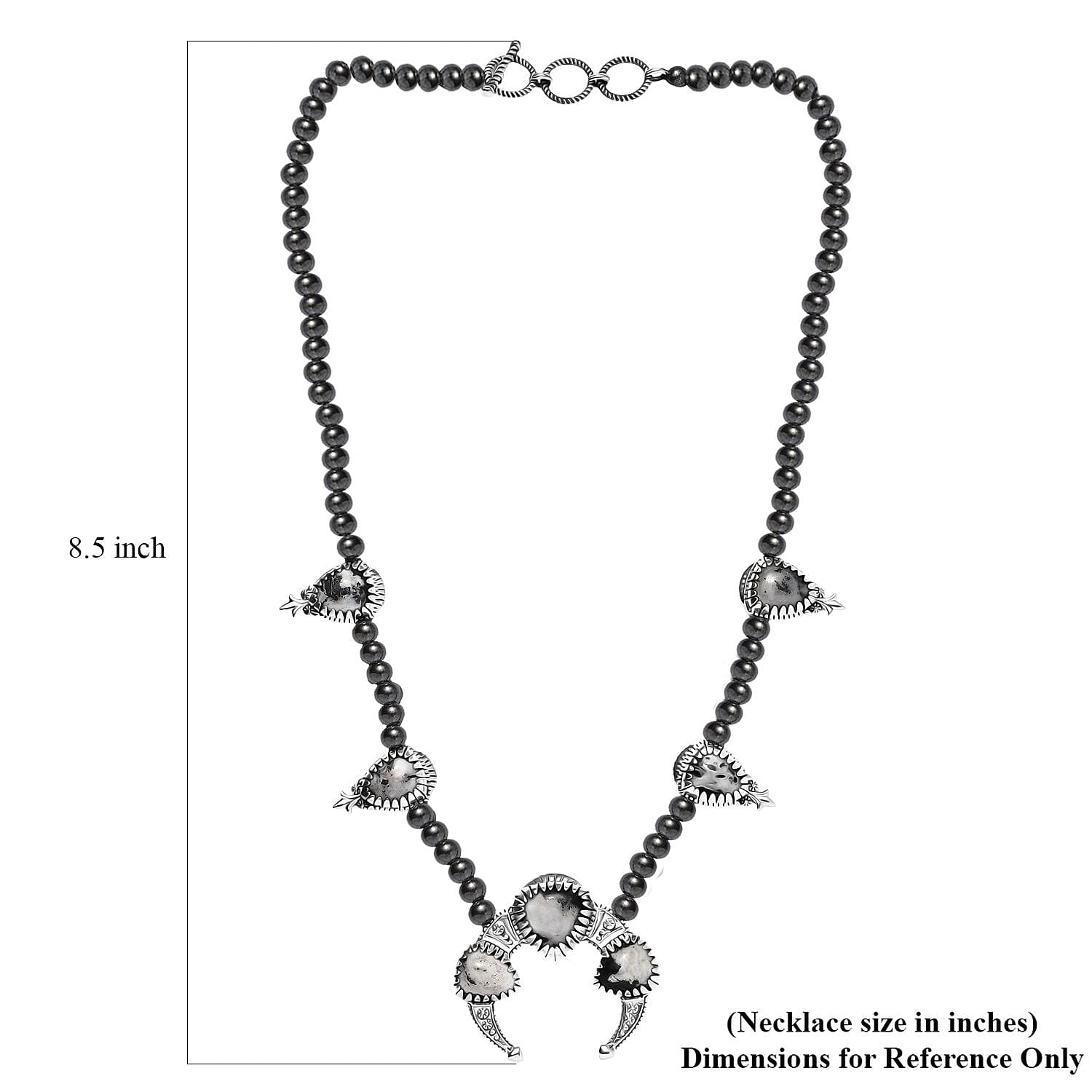 Artisan Crafted White Buffalo Squash BlossomNecklace 18 Inches in Black Oxidized Sterling Silver 36.15 ctw