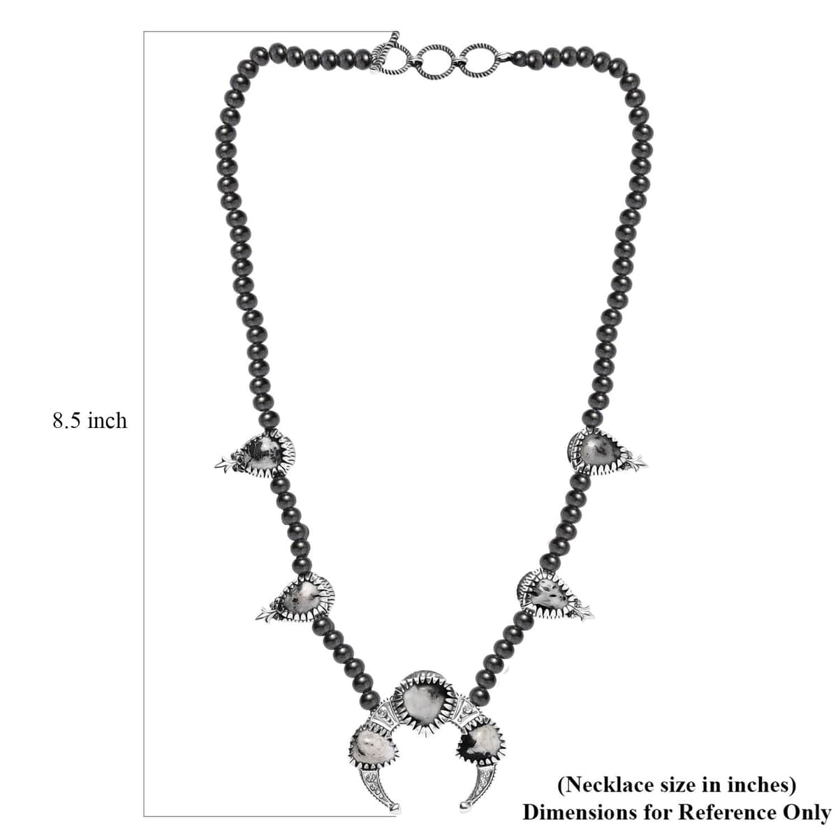 Artisan Crafted White Buffalo Squash BlossomNecklace 18 Inches in Black Oxidized Sterling Silver 36.15 ctw image number 5