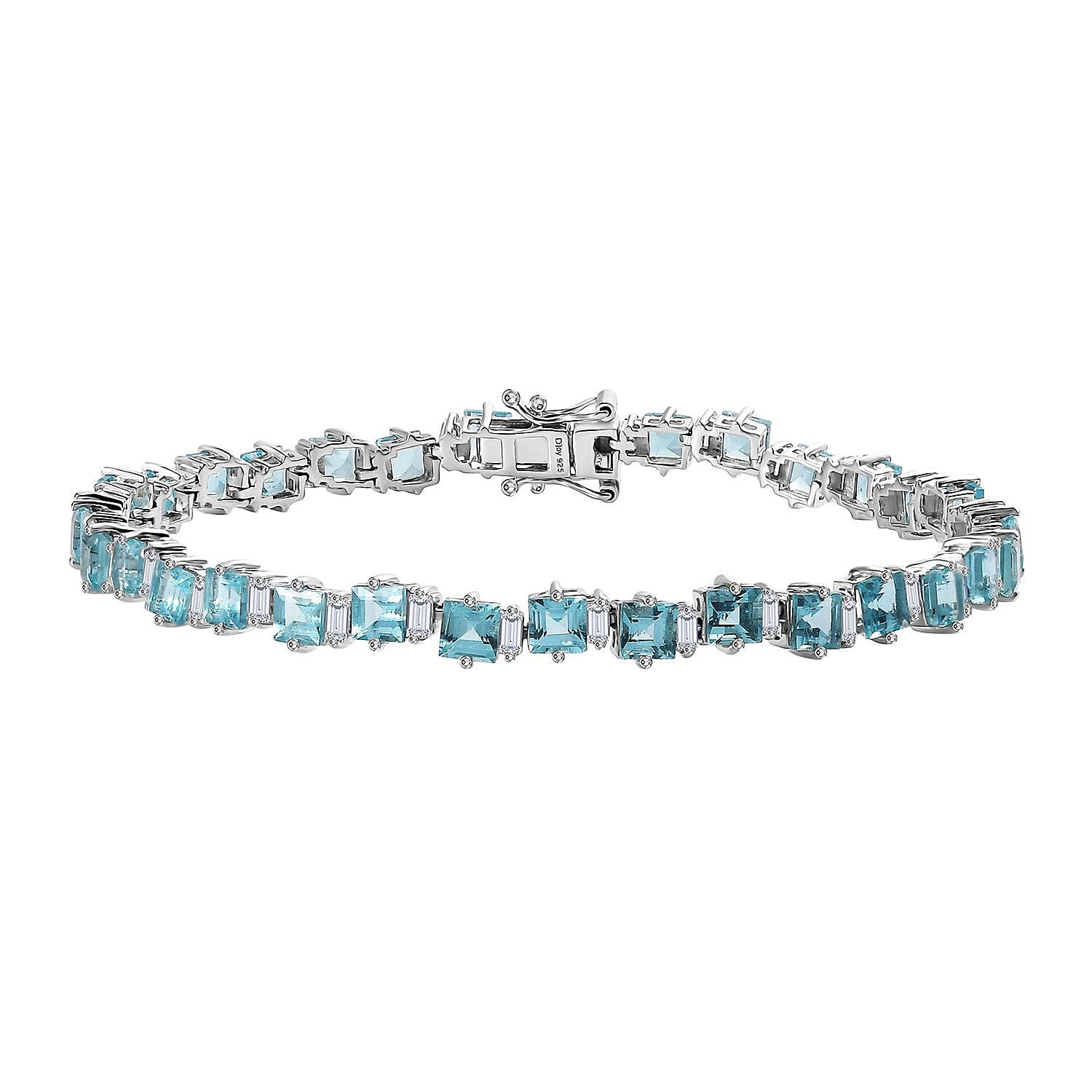 Epic Deal Premium Batroke Blue Apatite, Moissanite Bracelet in Rhodium Over Sterling Silver (6.50 In) 11.00 ctw