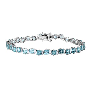 Premium Paraiba Apatite and Moissanite Ocean Wave Bracelet in Rhodium Over Sterling Silver (8.00 In) 13.50 ctw