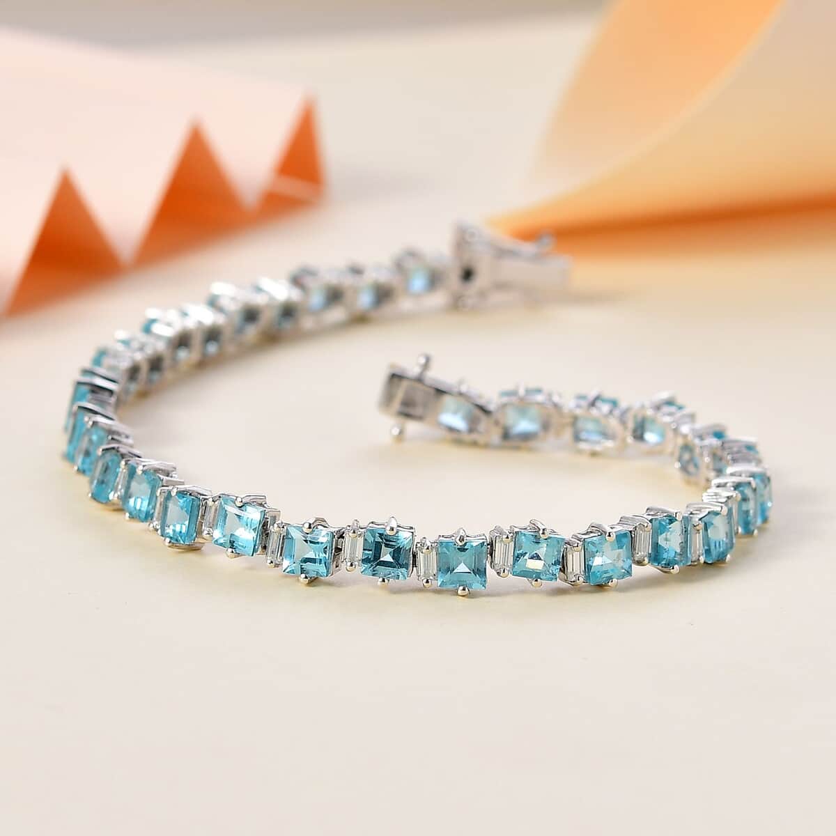 Premium Betroka Blue Apatite and Moissanite Ocean Wave Bracelet in Rhodium Over Sterling Silver (8.00 In) 13.50 ctw image number 1