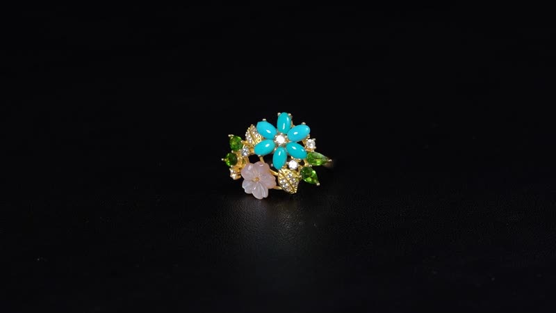 Purple Mother of Pearl, Multi Gemstones Floral Ring in Vermeil YG Over Sterling Silver (Size 5.0) 2.35 ctw