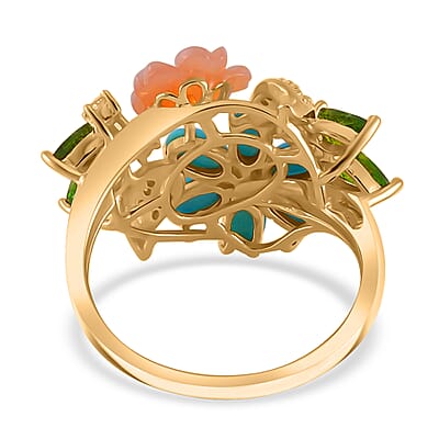 Purple Mother of Pearl and Multi Gemstones 2.35 ctw Floral Ring in Vermeil Yellow Gold Over Sterling Silver (Size 10.0)