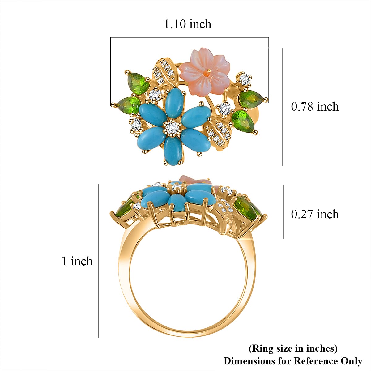 Purple Mother of Pearl and Multi Gemstones 2.35 ctw Floral Ring in Vermeil Yellow Gold Over Sterling Silver (Size 10.0)