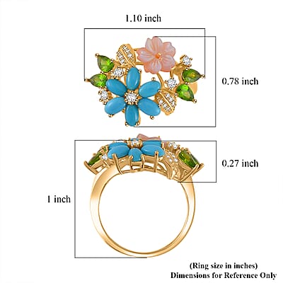 Purple Mother of Pearl and Multi Gemstones 2.35 ctw Floral Ring in Vermeil Yellow Gold Over Sterling Silver (Size 10.0)