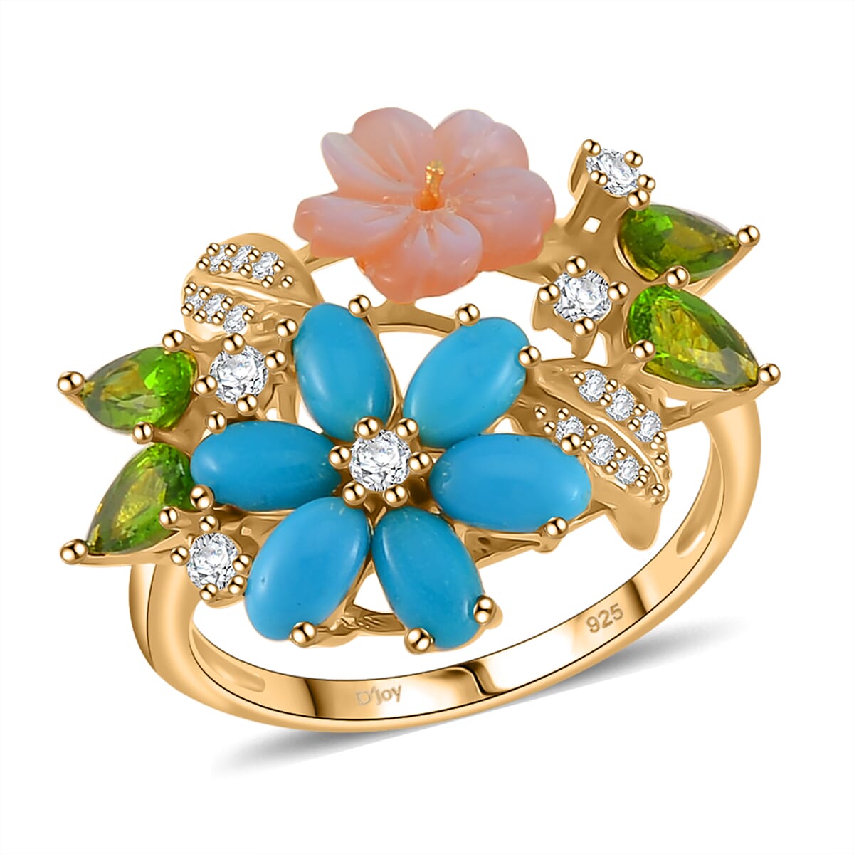 Purple Mother of Pearl and Multi Gemstones 2.35 ctw Floral Ring in Vermeil Yellow Gold Over Sterling Silver (Size 8.0) image number 0