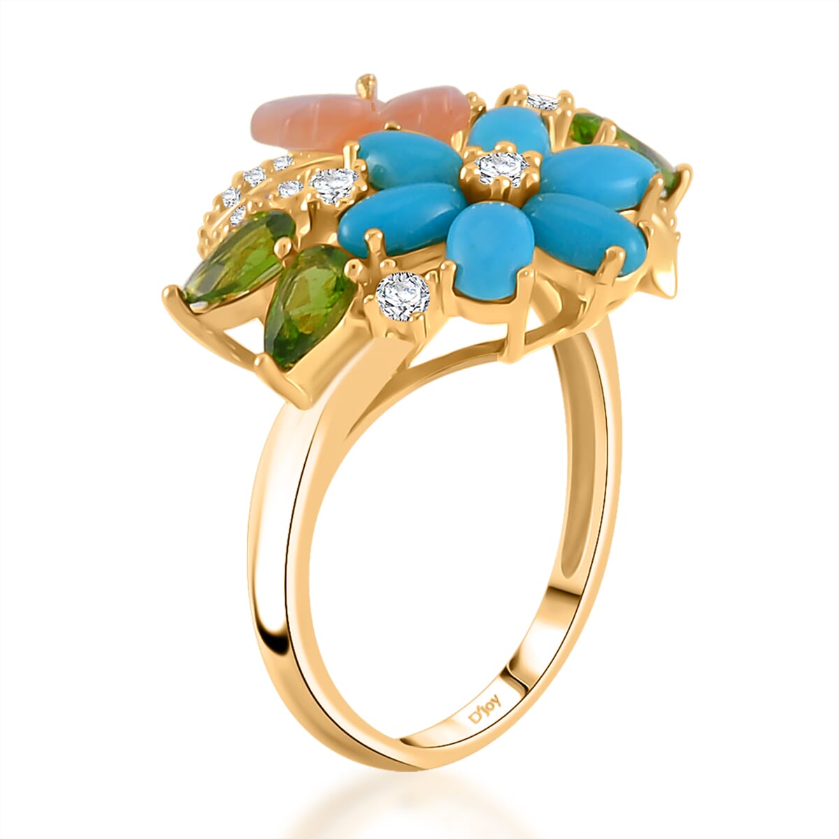 Purple Mother of Pearl and Multi Gemstones 2.35 ctw Floral Ring in Vermeil Yellow Gold Over Sterling Silver (Size 8.0) image number 2