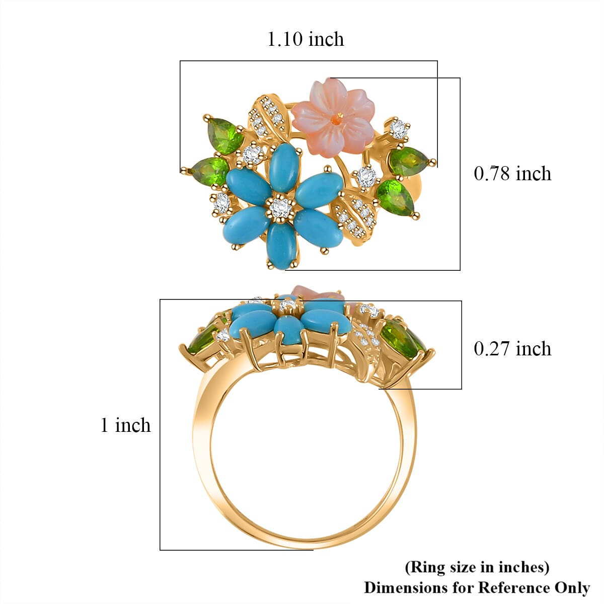 Purple Mother of Pearl and Multi Gemstones 2.35 ctw Floral Ring in Vermeil Yellow Gold Over Sterling Silver (Size 8.0) image number 4