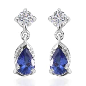 AAA Tanzanite and Moissanite Drop Earrings in Rhodium Over Sterling Silver 1.20 ctw