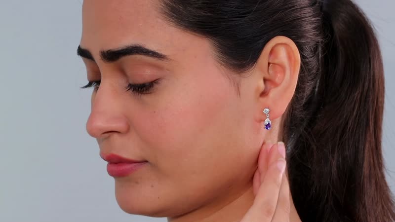 AAA Tanzanite and Moissanite Drop Earrings in Rhodium Over Sterling Silver 1.20 ctw