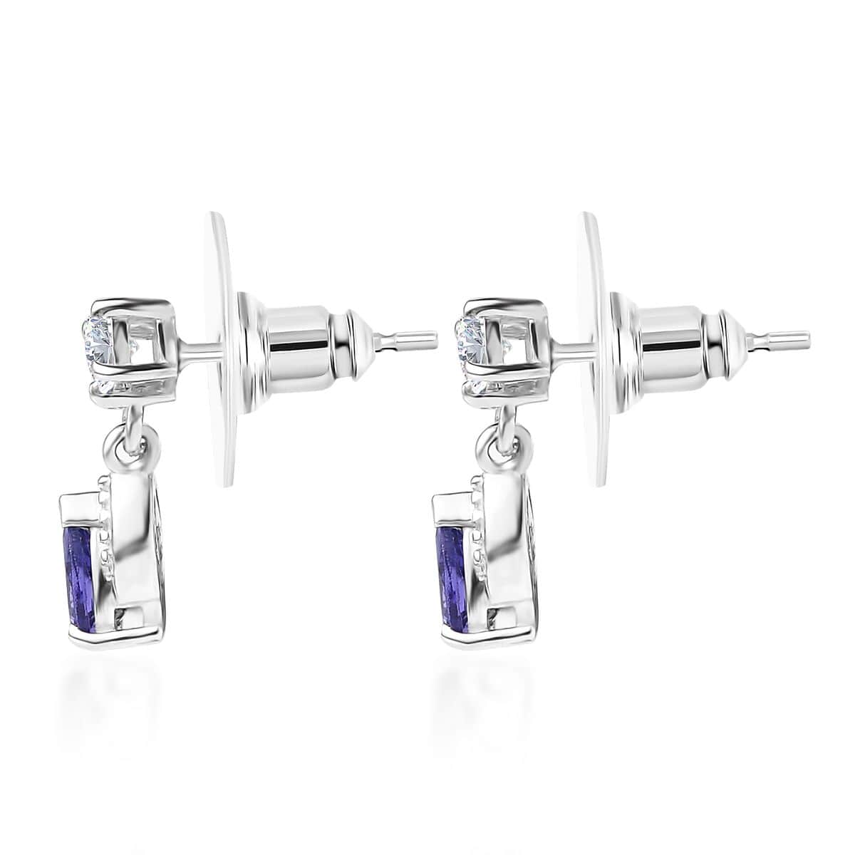 AAA Tanzanite and Moissanite Drop Earrings in Rhodium Over Sterling Silver 1.20 ctw image number 3