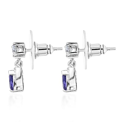AAA Tanzanite and Moissanite Drop Earrings in Rhodium Over Sterling Silver 1.20 ctw