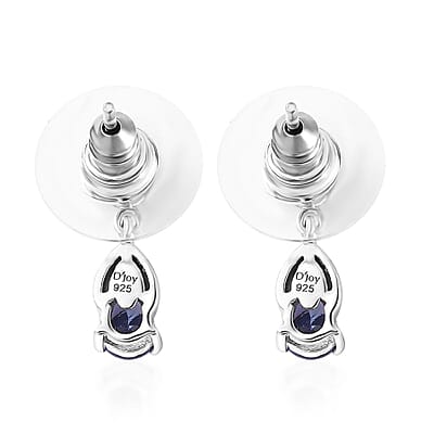 AAA Tanzanite and Moissanite Drop Earrings in Rhodium Over Sterling Silver 1.20 ctw