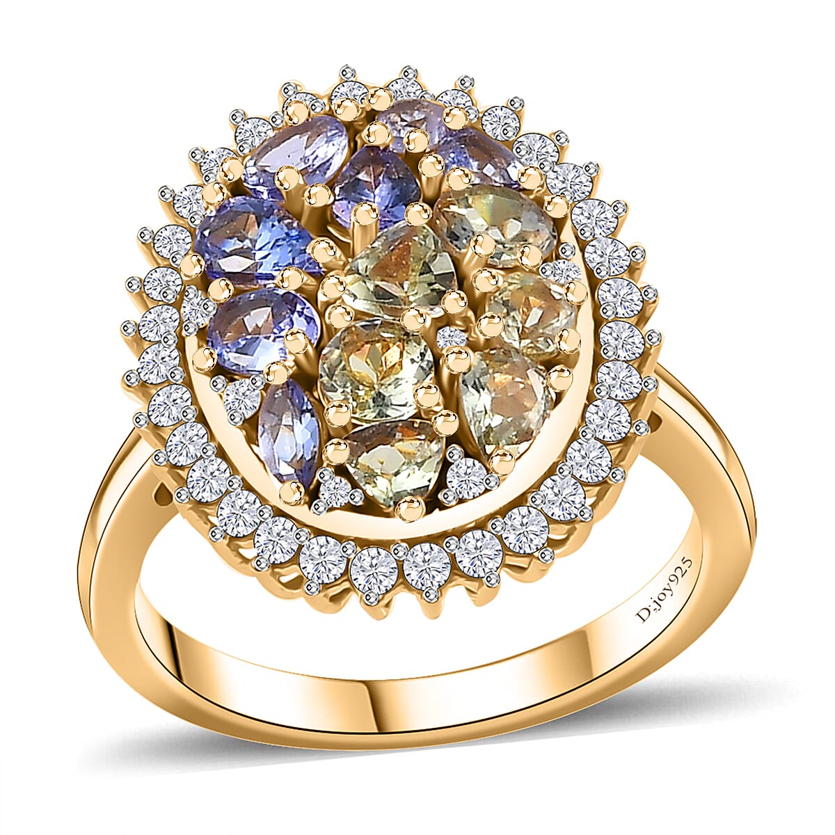 Tanzanite and Multi Gemstone Northern Lights Cocktail Ring in 18K Vermeil Yellow Gold Over Sterling Silver (Size 10.0) 2.60 ctw
