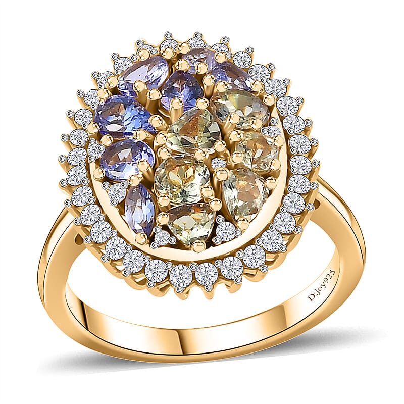 Tanzanite and Multi Gemstone Northern Lights Cocktail Ring in 18K Vermeil Yellow Gold Over Sterling Silver (Size 10.0) 2.60 ctw