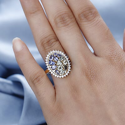Tanzanite and Multi Gemstone Northern Lights Cocktail Ring in 18K Vermeil Yellow Gold Over Sterling Silver (Size 10.0) 2.60 ctw