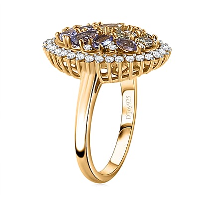 Tanzanite and Multi Gemstone Northern Lights Cocktail Ring in 18K Vermeil Yellow Gold Over Sterling Silver (Size 10.0) 2.60 ctw