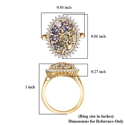 Tanzanite and Multi Gemstone Northern Lights Cocktail Ring in 18K Vermeil Yellow Gold Over Sterling Silver (Size 10.0) 2.60 ctw