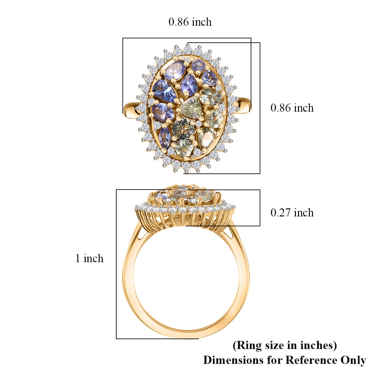 Tanzanite and Multi Gemstone Northern Lights Cocktail Ring in 18K Vermeil Yellow Gold Over Sterling Silver (Size 5.0) 2.60 ctw image number 5