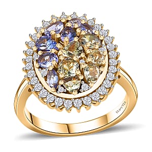 Tanzanite and Multi Gemstone Northern Lights Cocktail Ring in 18K Vermeil Yellow Gold Over Sterling Silver (Size 7.0) 2.60 ctw