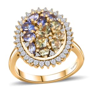 Tanzanite and Multi Gemstone Northern Lights Cocktail Ring in 18K Vermeil Yellow Gold Over Sterling Silver (Size 8.0) 2.60 ctw