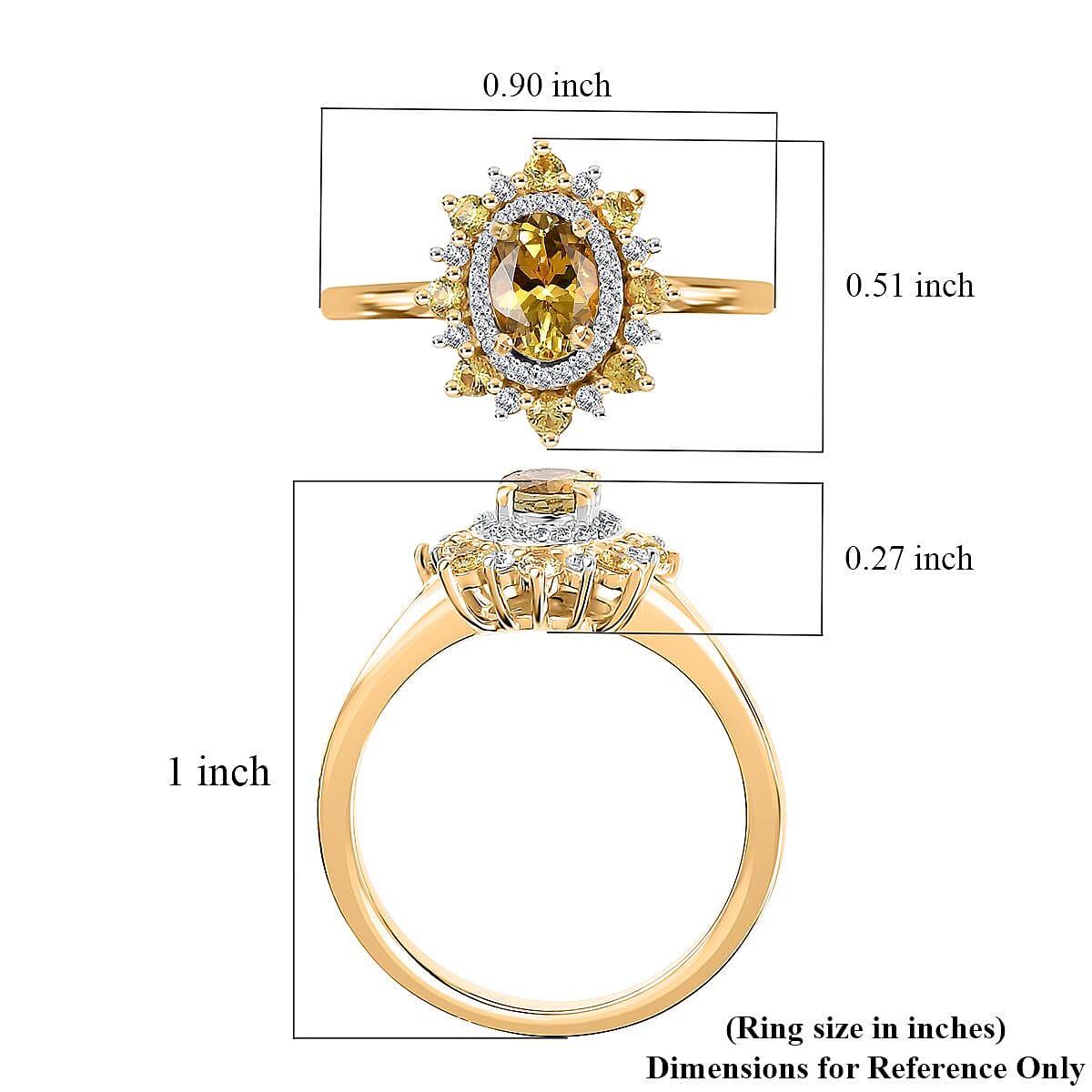 Golden Tanzanite and Multi Gemstone Sunburst Ring in 18K Vermeil Yellow Gold Over Sterling Silver (Size 10.0) 1.10 ctw