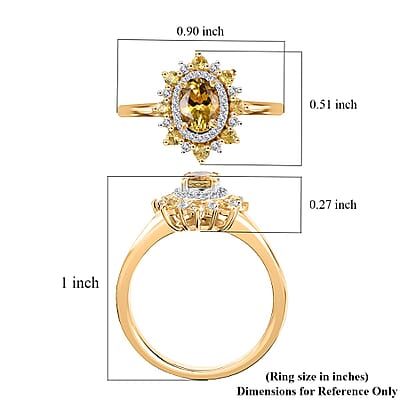 Golden Tanzanite and Multi Gemstone Sunburst Ring in 18K Vermeil Yellow Gold Over Sterling Silver (Size 10.0) 1.10 ctw