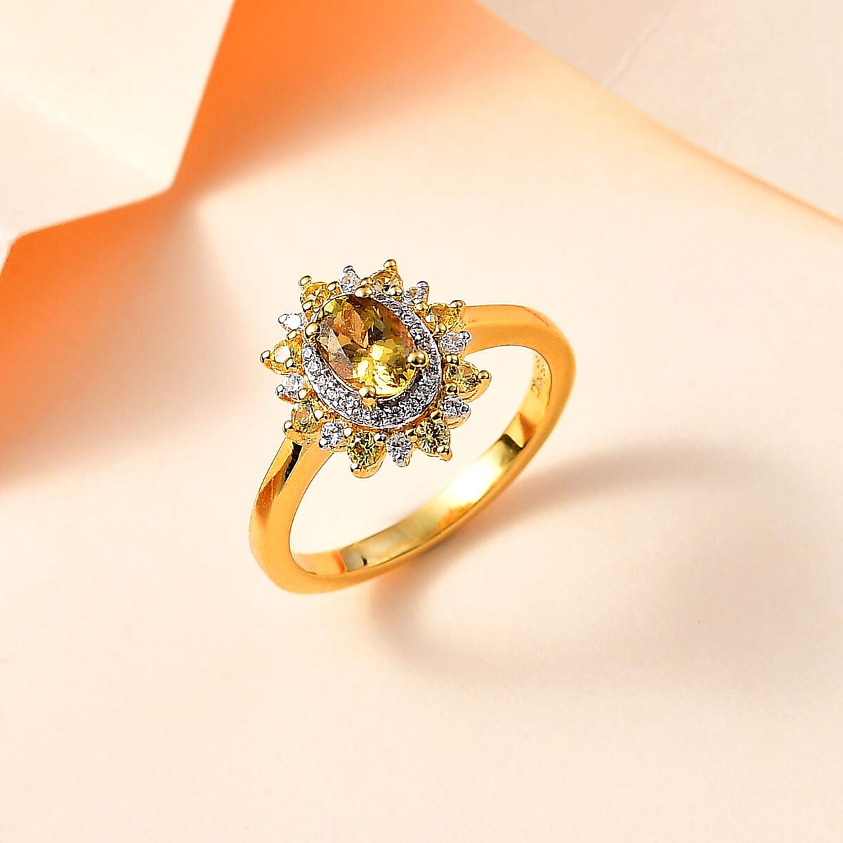Golden Tanzanite and Multi Gemstone Sunburst Ring in 18K Vermeil Yellow Gold Over Sterling Silver (Size 8.0) 1.10 ctw image number 1