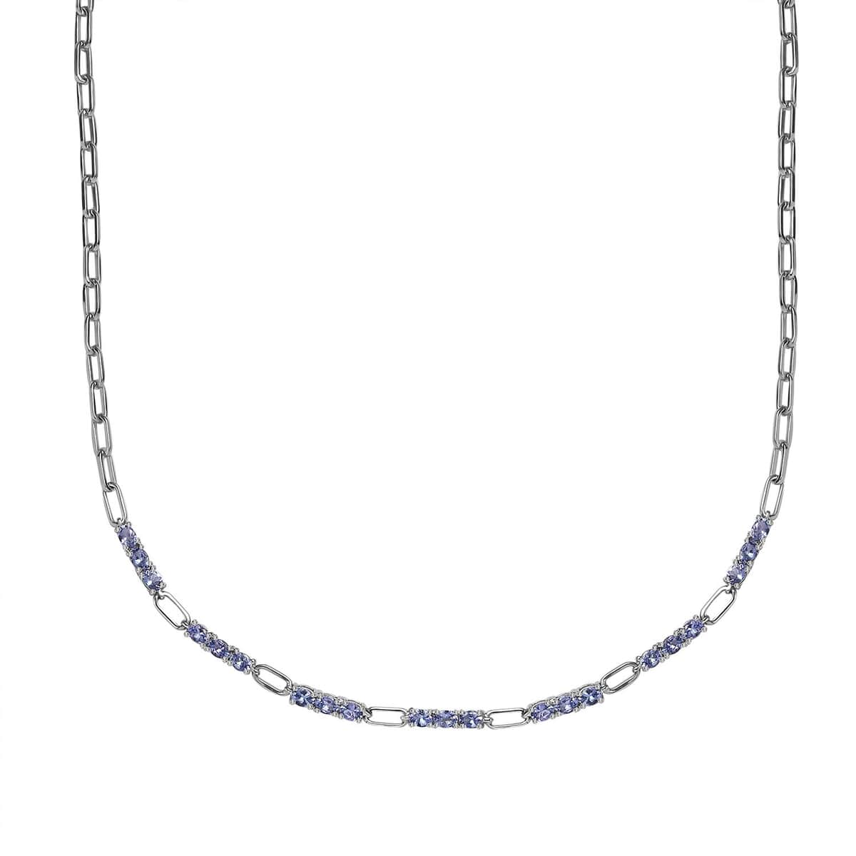 Tanzanite Paper Clip Chain Necklace 20 Inches in Rhodium Over Sterling Silver 3.65 ctw image number 0