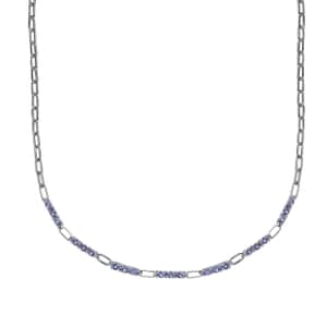 Tanzanite Paper Clip Chain Necklace 20 Inches in Rhodium Over Sterling Silver 3.65 ctw