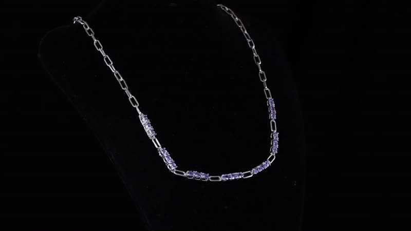 Tanzanite Paper Clip Chain Necklace 20 Inches in Rhodium Over Sterling Silver 3.65 ctw