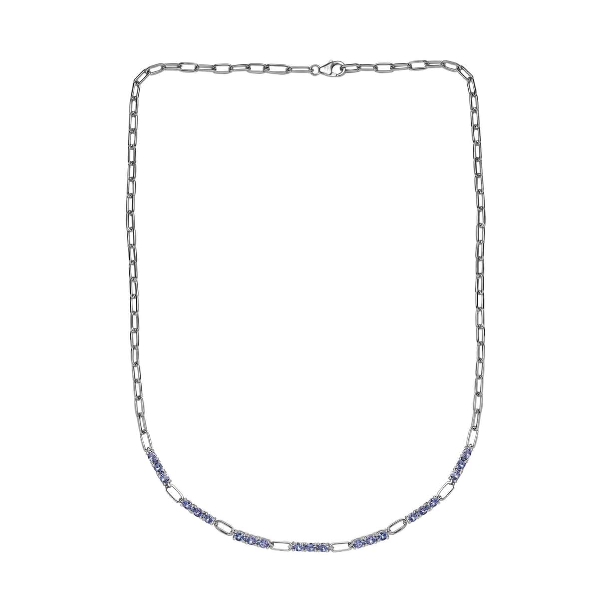 Tanzanite Paper Clip Chain Necklace 20 Inches in Rhodium Over Sterling Silver 3.65 ctw image number 3