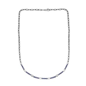 Tanzanite Paper Clip Chain Necklace 20 Inches in Rhodium Over Sterling Silver 3.65 ctw