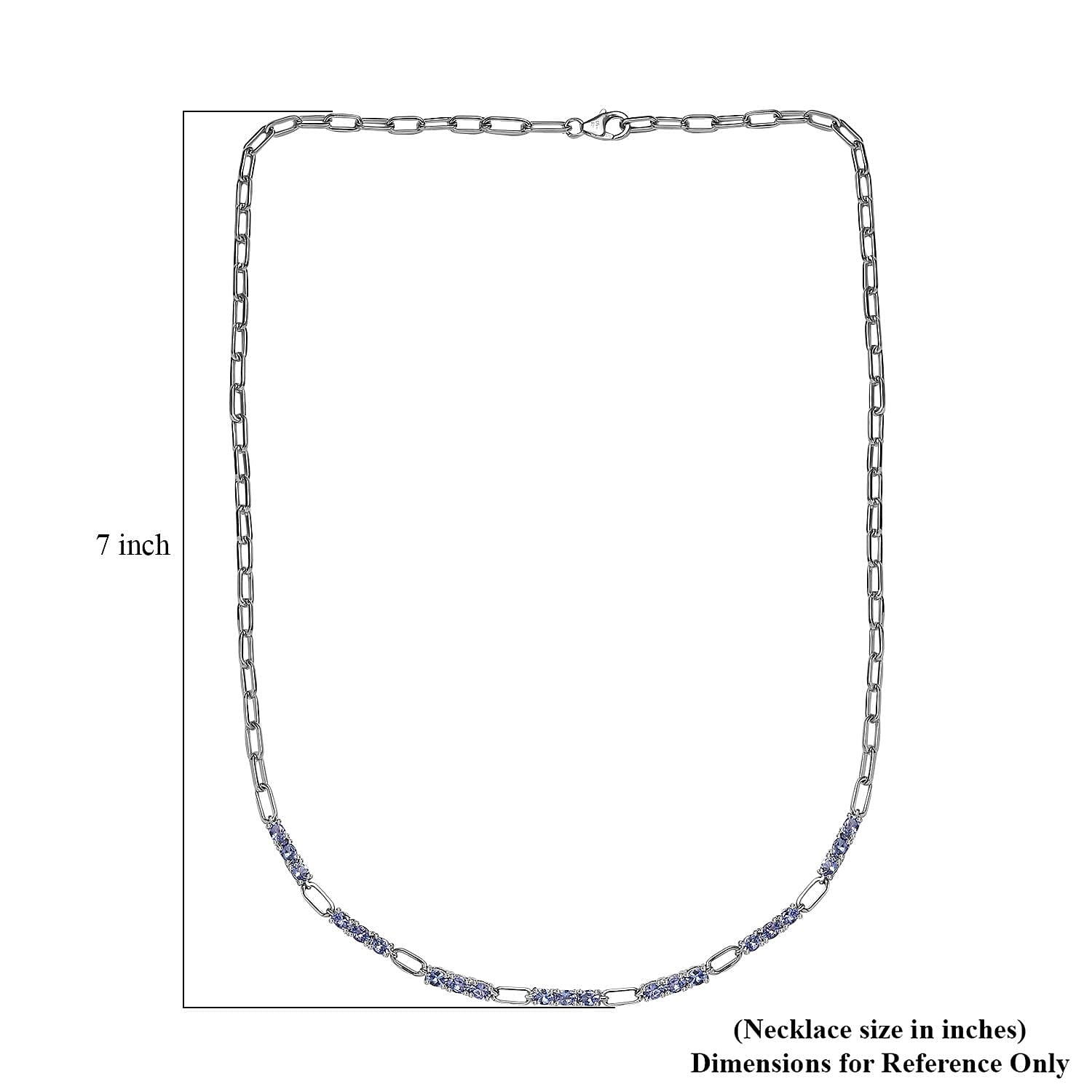 Tanzanite Paper Clip Chain Necklace 20 Inches in Rhodium Over Sterling Silver 3.65 ctw