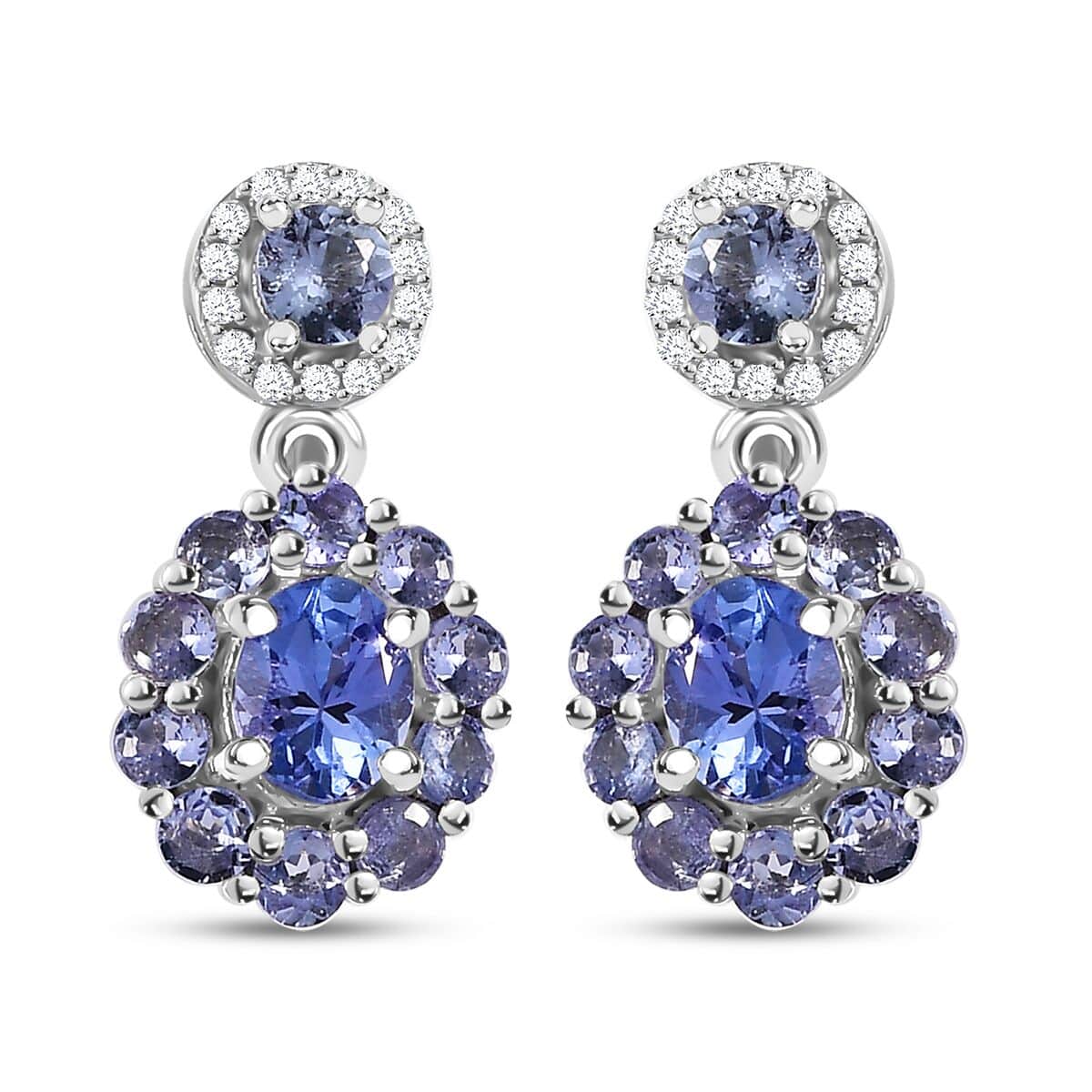 Tanzanite and White Zircon Floral Earrings in Rhodium Over Sterling Silver 1.75 ctw image number 0