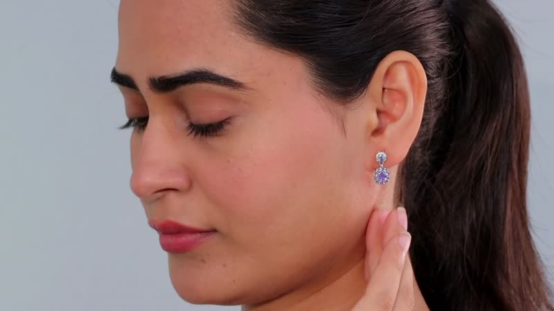 Tanzanite and White Zircon Floral Earrings in Rhodium Over Sterling Silver 1.75 ctw