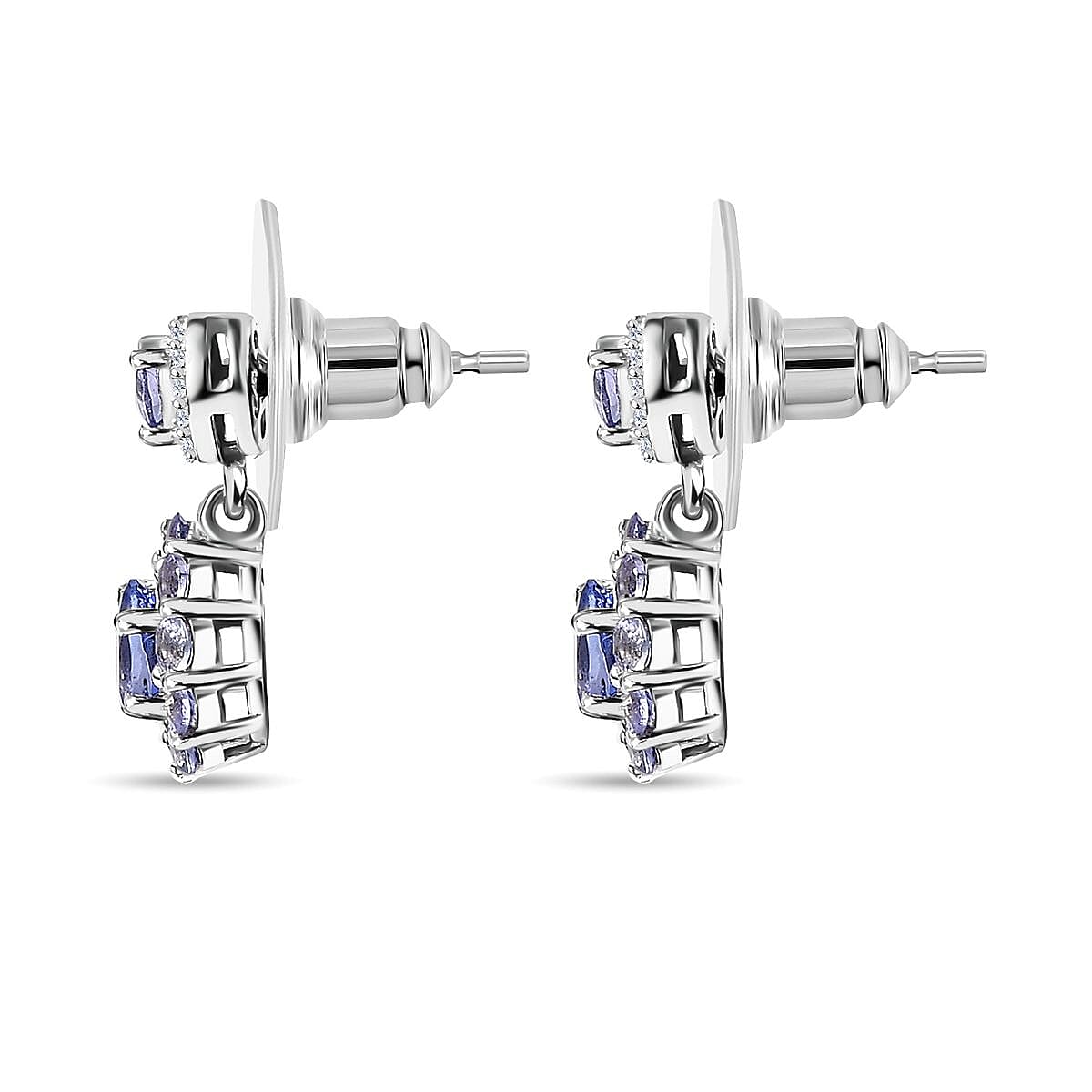 Tanzanite and White Zircon Floral Earrings in Rhodium Over Sterling Silver 1.75 ctw