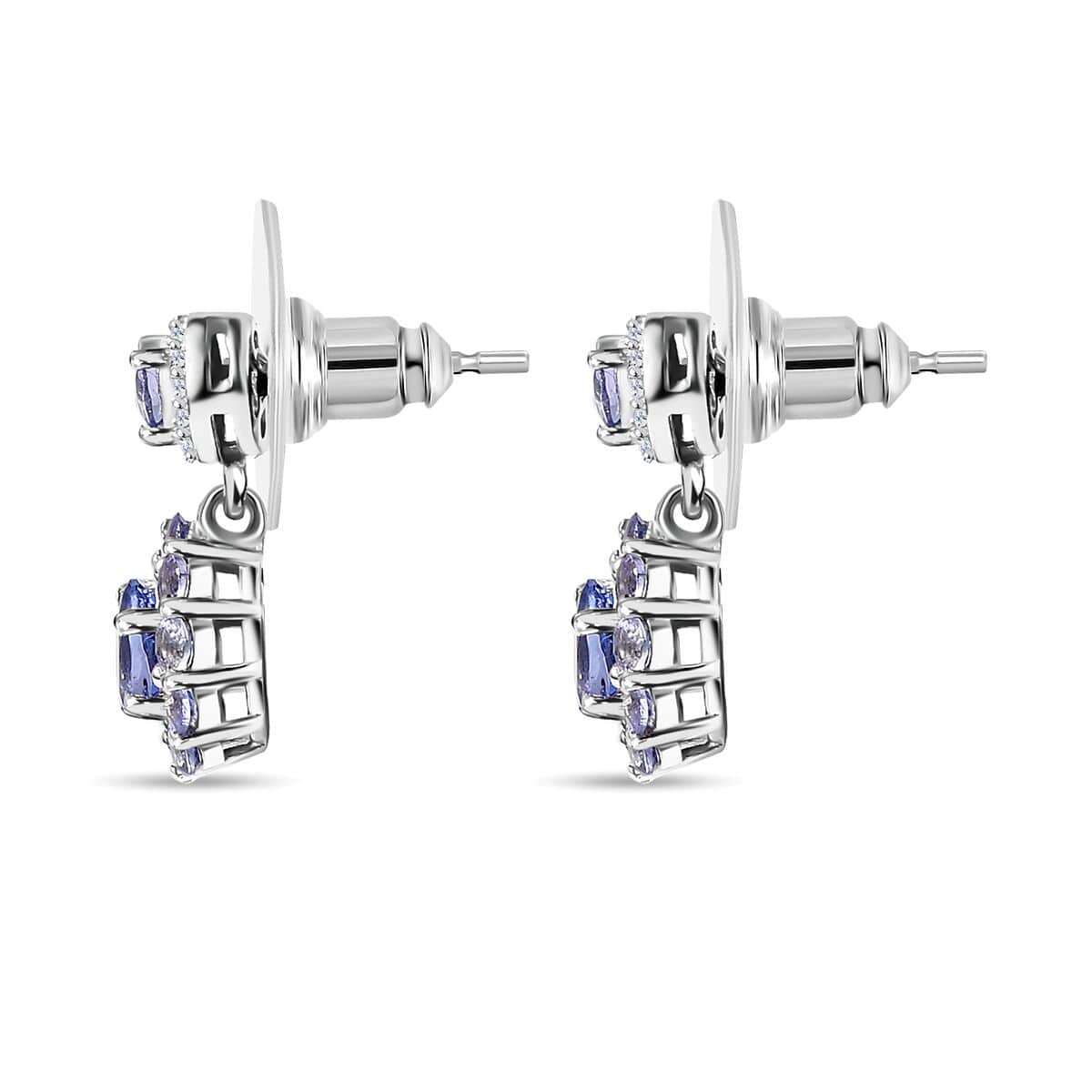 Tanzanite and White Zircon Floral Earrings in Rhodium Over Sterling Silver 1.75 ctw image number 3