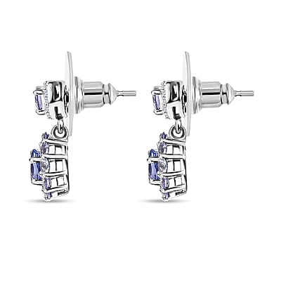 Tanzanite and White Zircon Floral Earrings in Rhodium Over Sterling Silver 1.75 ctw