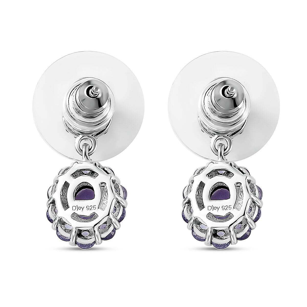 Tanzanite and White Zircon Floral Earrings in Rhodium Over Sterling Silver 1.75 ctw