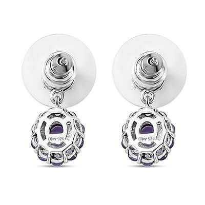 Tanzanite and White Zircon Floral Earrings in Rhodium Over Sterling Silver 1.75 ctw