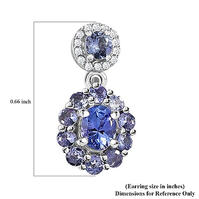 Tanzanite and White Zircon Floral Earrings in Rhodium Over Sterling Silver 1.75 ctw