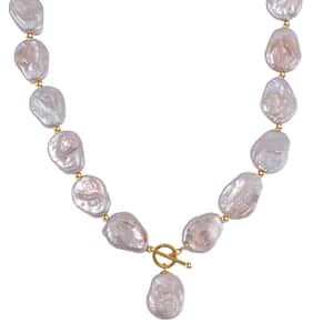 White Keshi Pearl Necklace in 14K Yellow Gold Over Sterling Silver 20 Inches