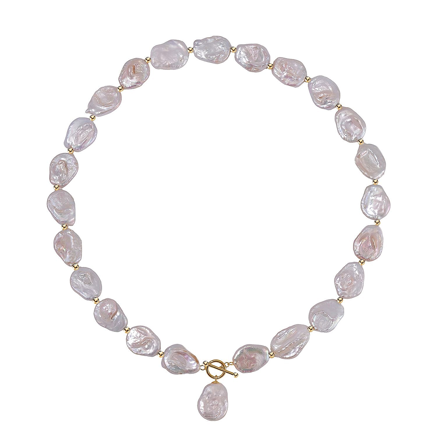White Keshi Pearl Necklace in 14K Yellow Gold Over Sterling Silver 20 Inches