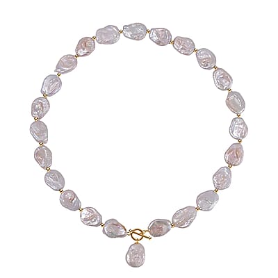 White Keshi Pearl Necklace in 14K Yellow Gold Over Sterling Silver 20 Inches