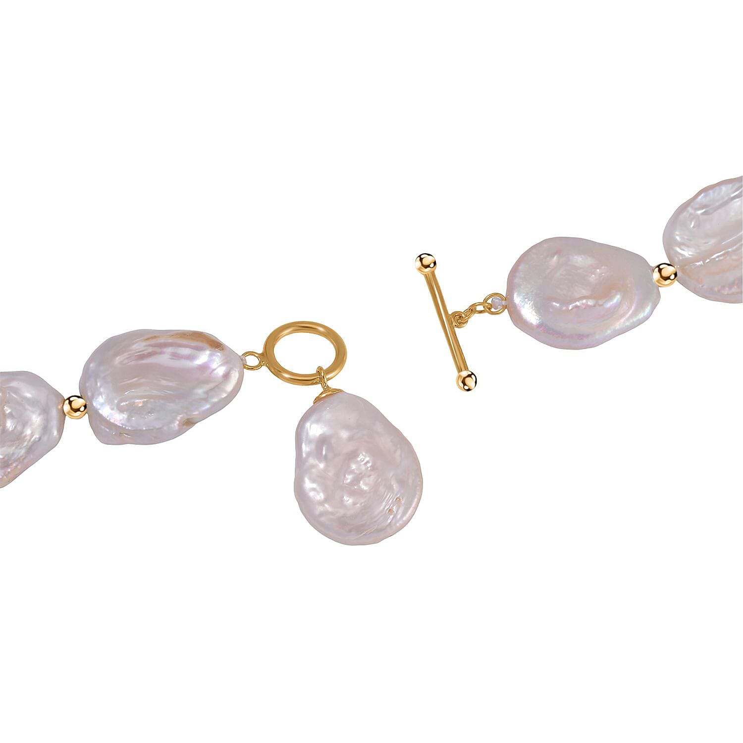 White Keshi Pearl Necklace in 14K Yellow Gold Over Sterling Silver 20 Inches