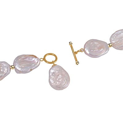 White Keshi Pearl Necklace in 14K Yellow Gold Over Sterling Silver 20 Inches